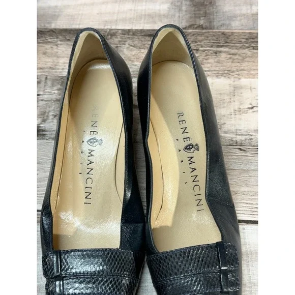 Renee Mancini Paris Capretto Karung Pump Heels Women Shoes Dress Black 34.5 US 4 - Picture 7 of 14